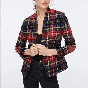 J. Crew Going-Out Lurex Metallic Steward Tartan Blazer Red Plaid Size 4 NWT